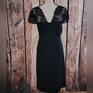 NWOT St. John Evening Size 6 Black Knit and Crochet Dress